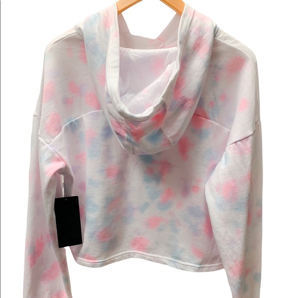 New! 90 Degree by Reflex Cotton Candy Tie Dye Cropped Hoodie, Size XL - Picture 3 of 7